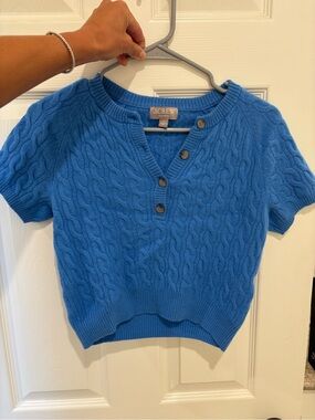 J. Crew Bright Blue Cable-Knit Cashmere Button top
